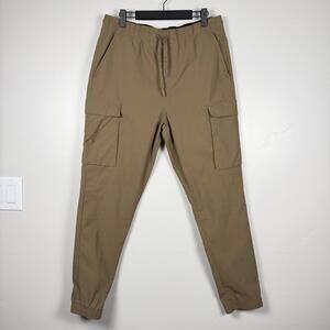Kenneth Cole Active Mens L Cargo Jogger Pants Brown Khaki Elastic Waist Athletic